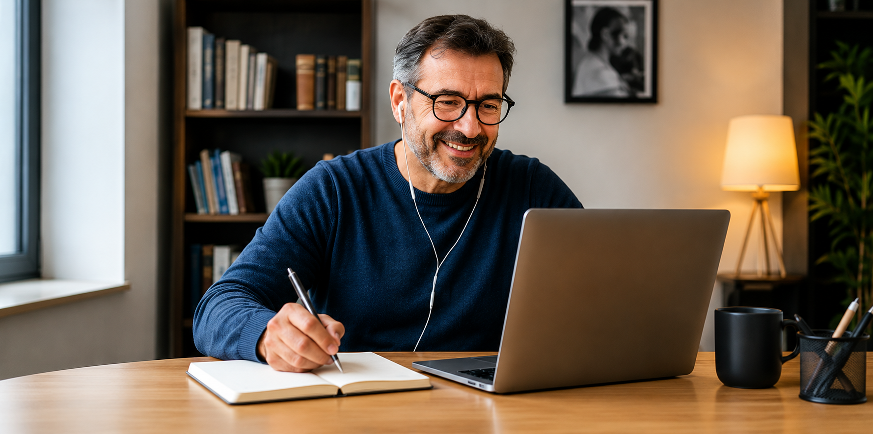 Aluno estudando inglês online